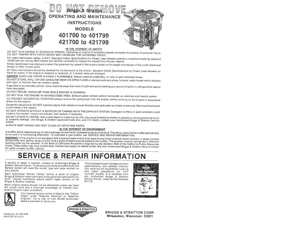 Engine B S 16hp VS Twin 401707 OM Other