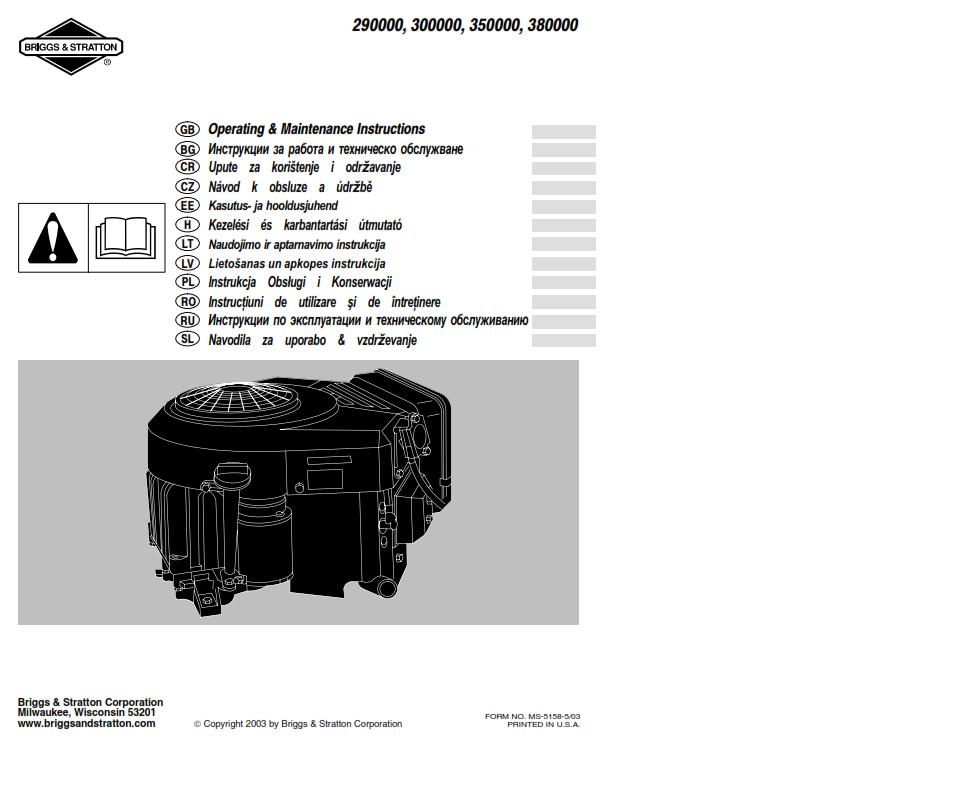 Engine B S 16hp Vs Twin 303777 Om Ipl Sm Pdf Other Redsquare Wheel Horse Forum