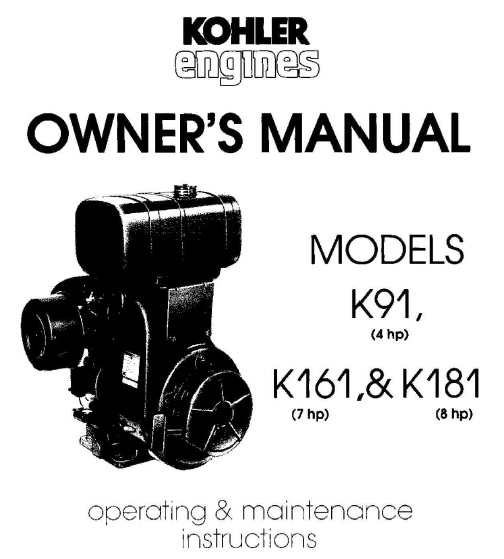 Manuale D'Uso Originale Kohler Per Motori K91, K141, K161, K181 - Copia Carta