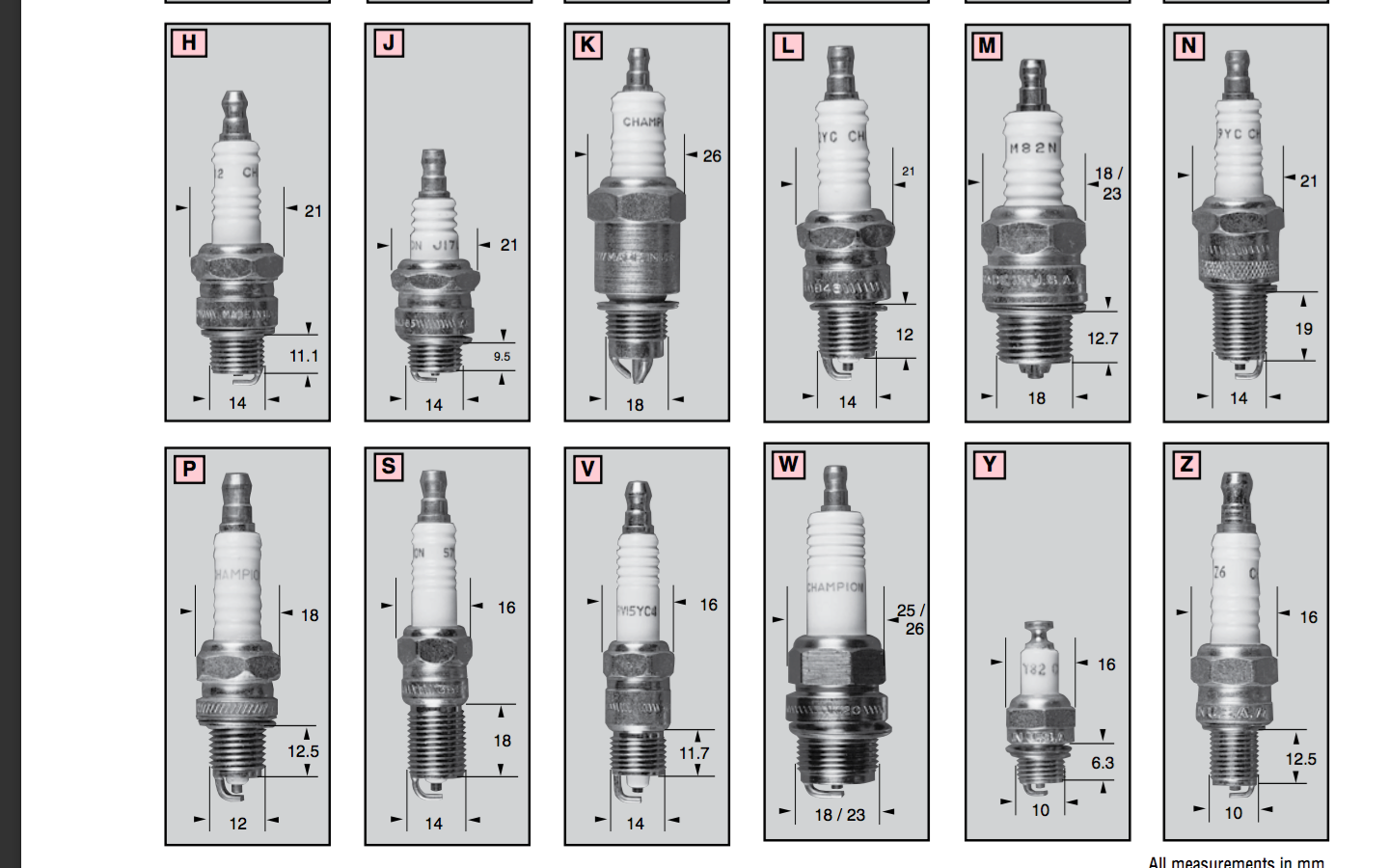 Spark Plug Substitute Chart