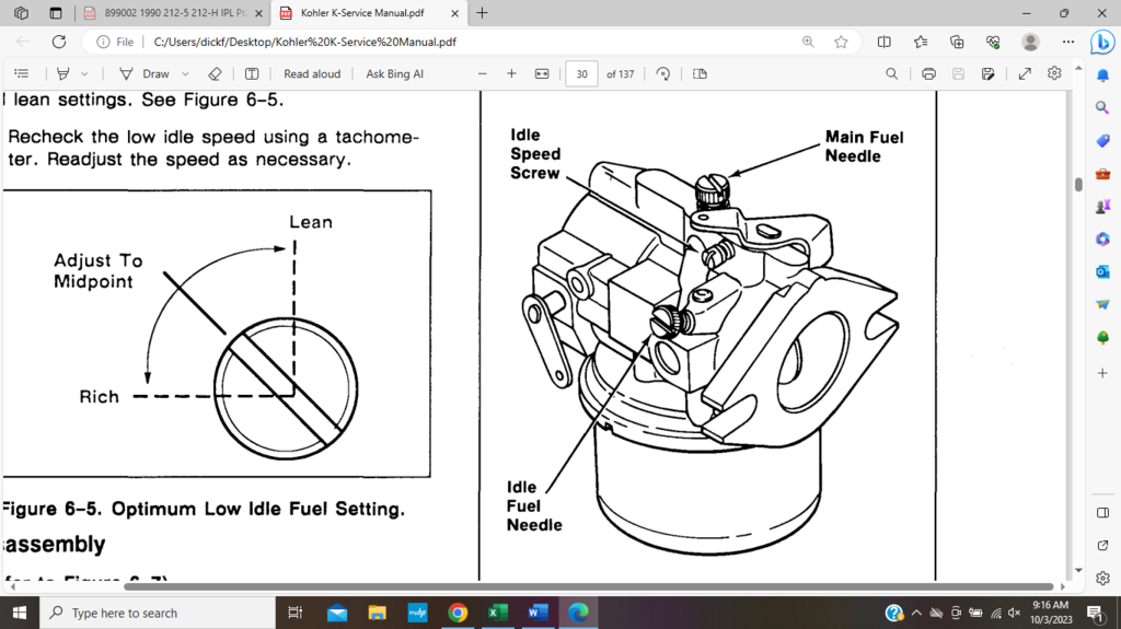 Carb Adjustment Question K321 Engine 14 HP Kohler Engines RedSquare